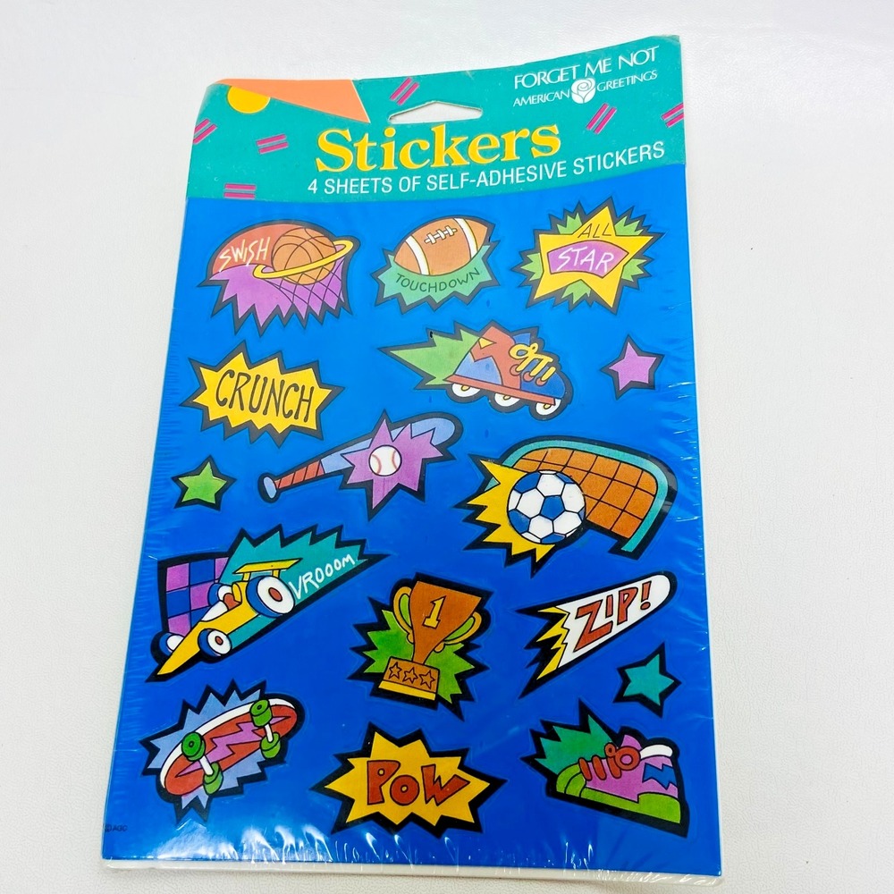 Vtg American Greetings Sports Themed Stickers 1990s 4 Sheets New Sealed‎